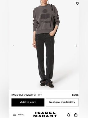 Isabel Marant Etoile Mobyli Gray Washed Crewneck Sweatshirt Charcoal Size L EUC